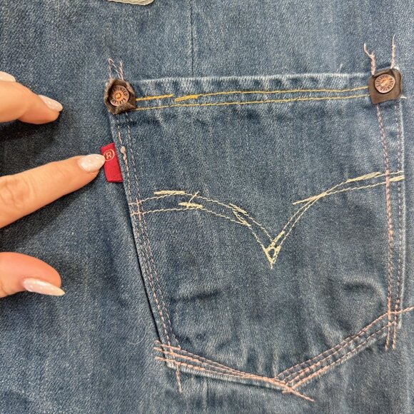 Levi's Red Denim Skirt Womens XS Blue A Line Ruffle Hem Button Knee Length - Picture 7 of 10